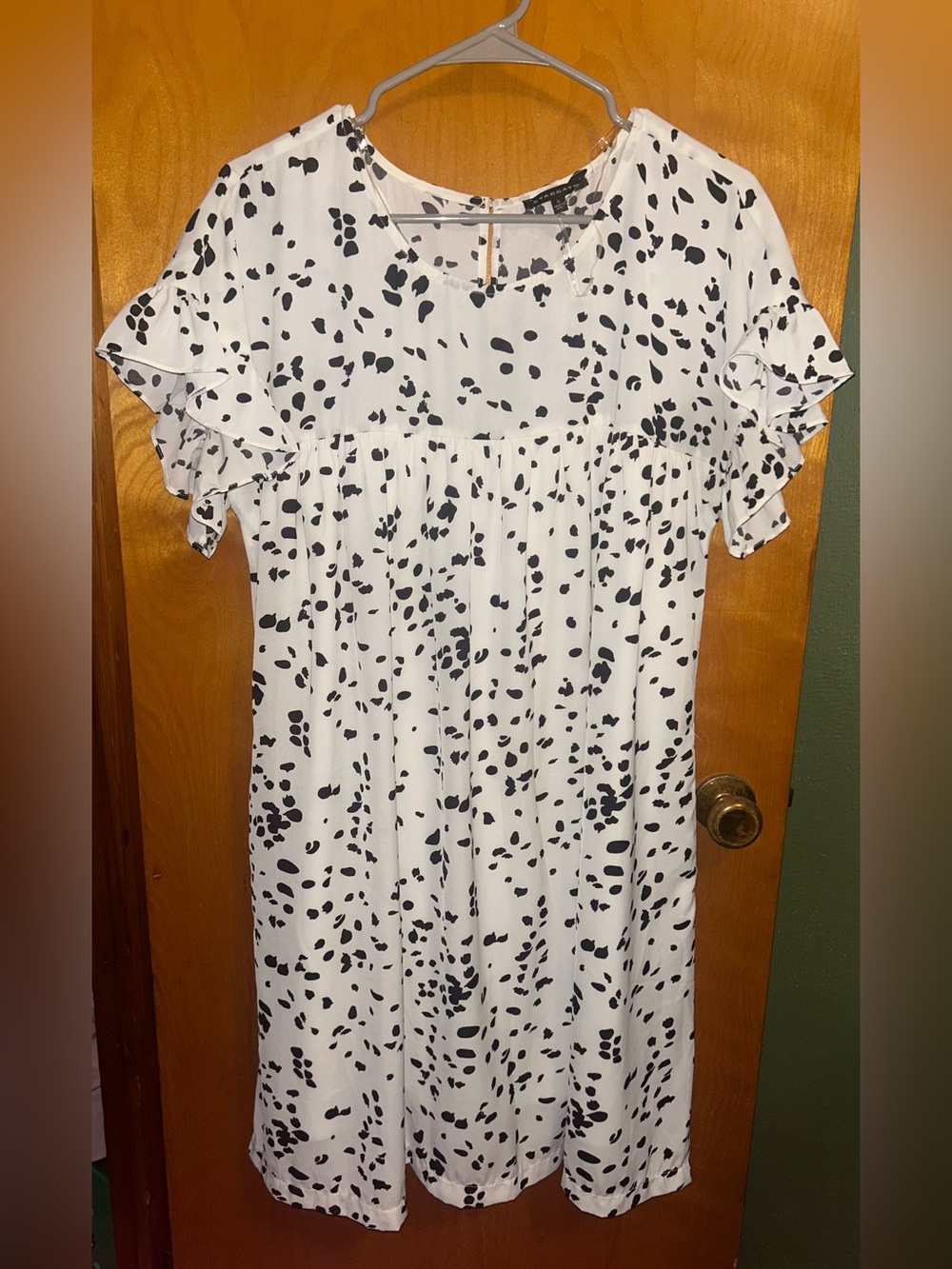 Staccato White Dress with Black Spot Print